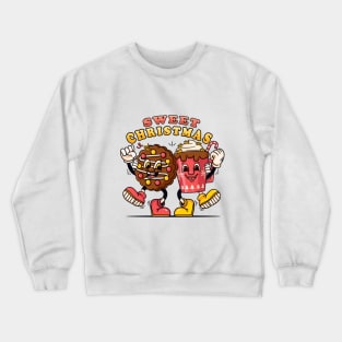 Sweet Christmas, cartoon mascot cookies and a glass of hot chocolate with cream Crewneck Sweatshirt